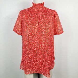 Ann Taylor Metallic Weave Smocked Neck Hearts Top